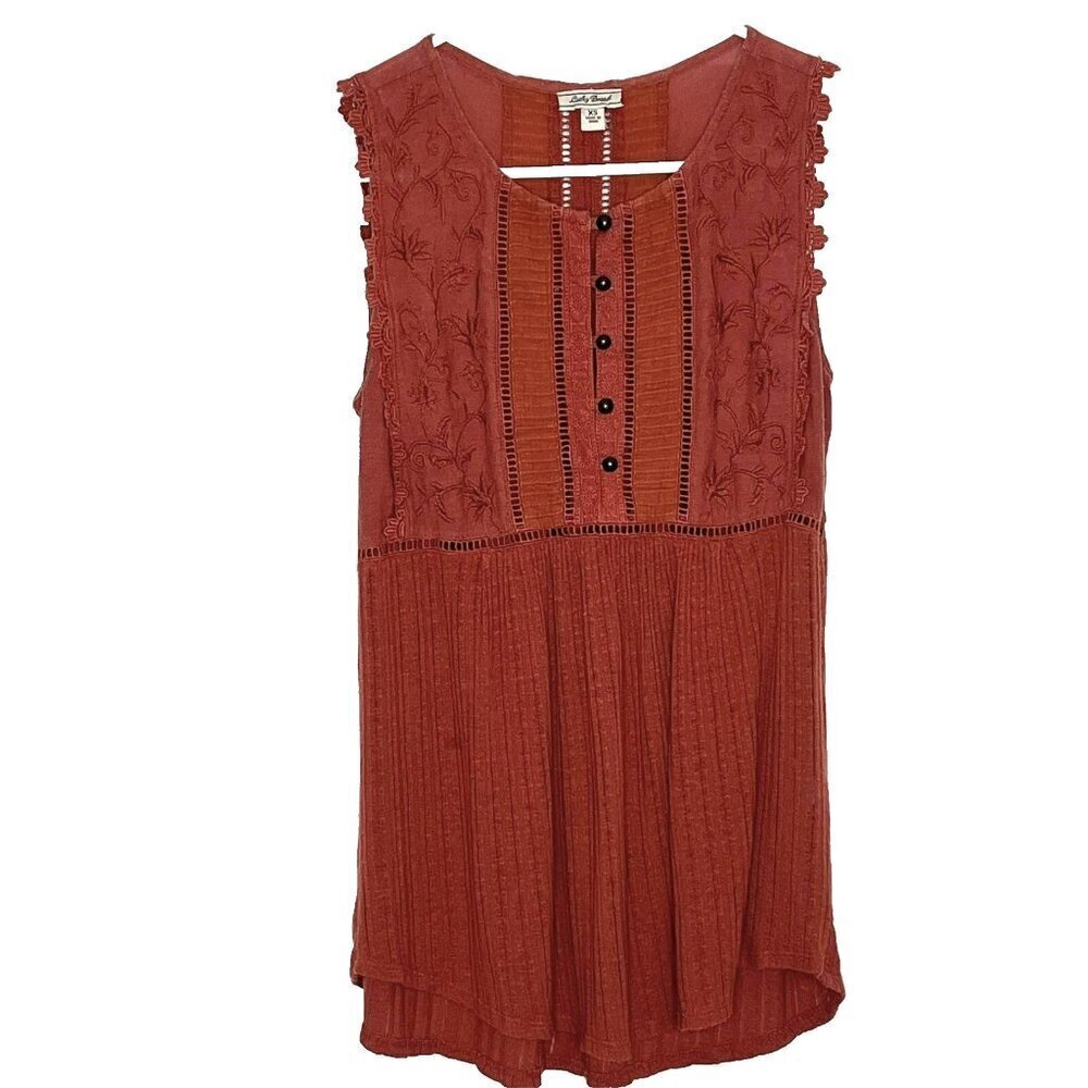Lucky Brand Babydoll Top sz XS Linen Blend Embroidered Lace Y2K